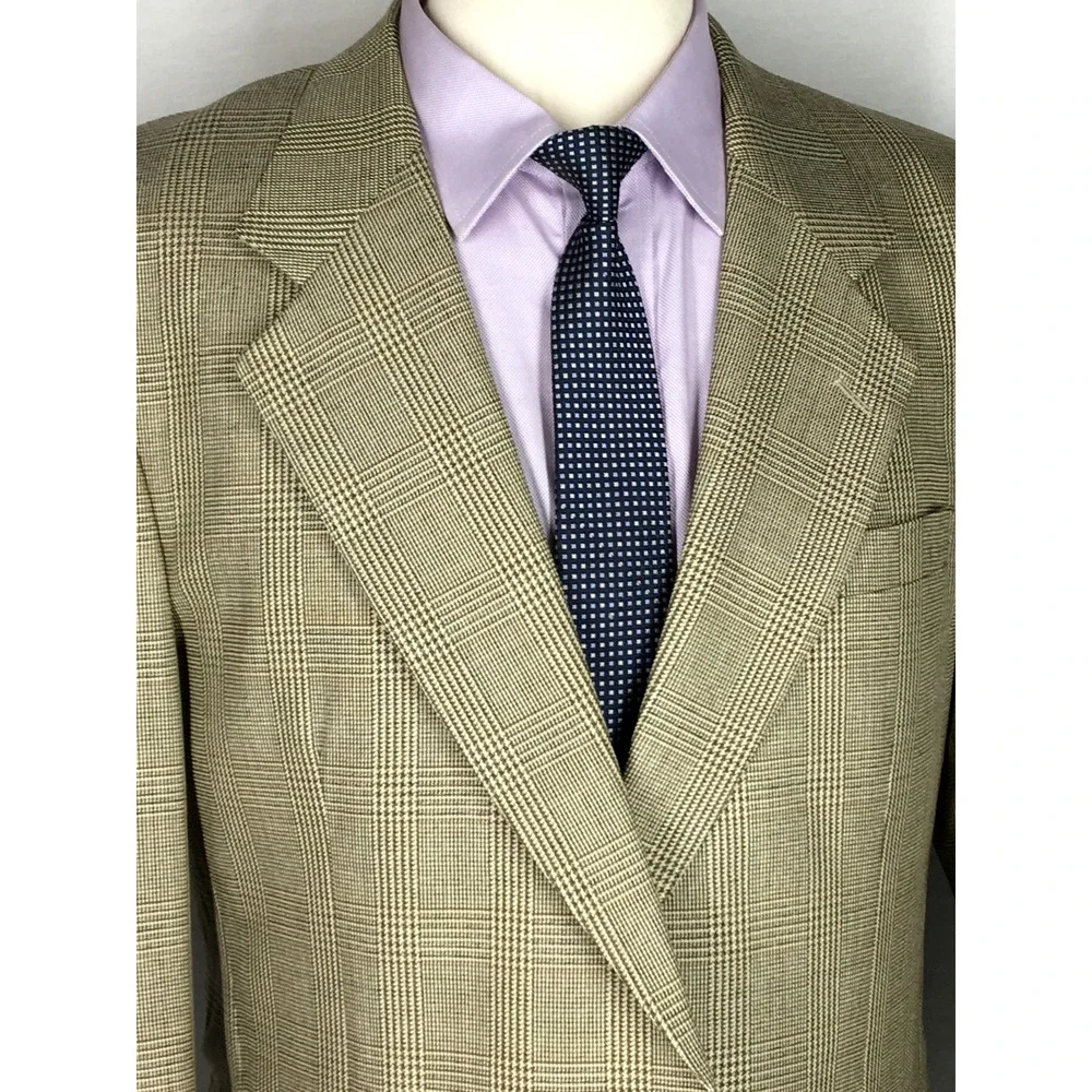 42R Jos A Bank Mens Vtg 2 Button Silk Wool Blazer Sport Coat Sand Glen Chk
